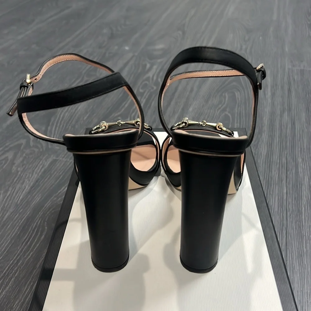 Gucci Horsbelt Black Leather 100mm Heels